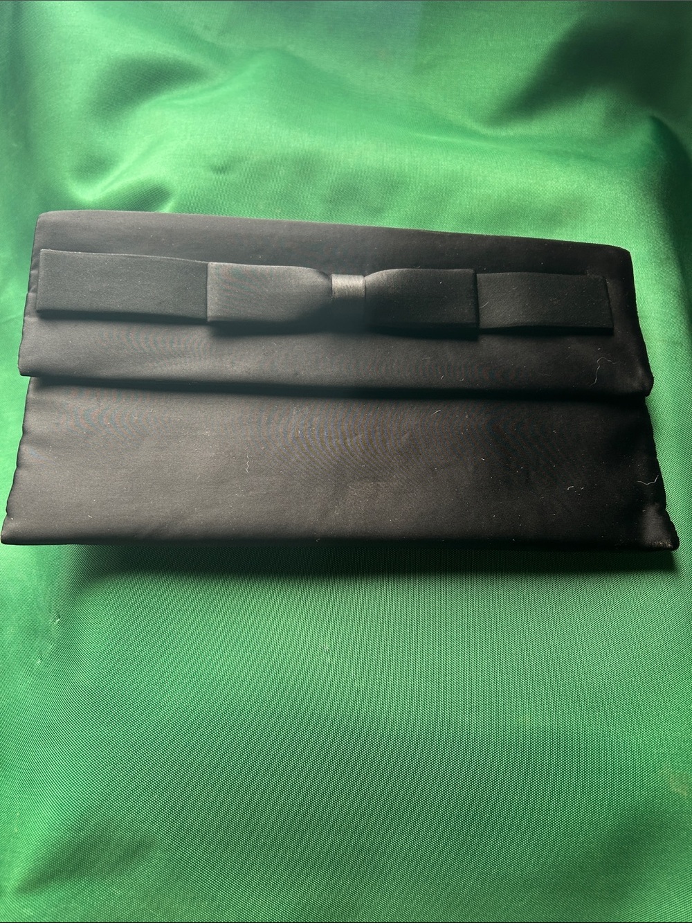 Vintage Chandlers Black Satin Frame Clutch W/ Bow detail late 60’s